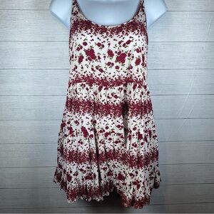 Brandy Melville babydoll mini dress, cami open back, white, Red Roses print OS